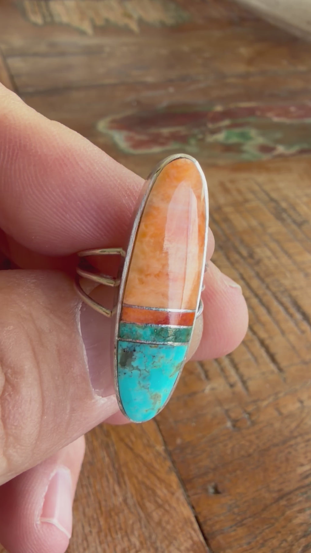 Native American Handmade Spiny Oyster-Turquoise Surfboard Ring Size 7