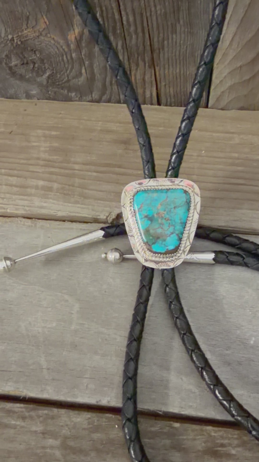 Native American Handmade Sterling Silver Kingman Turquoise Bolo Tie