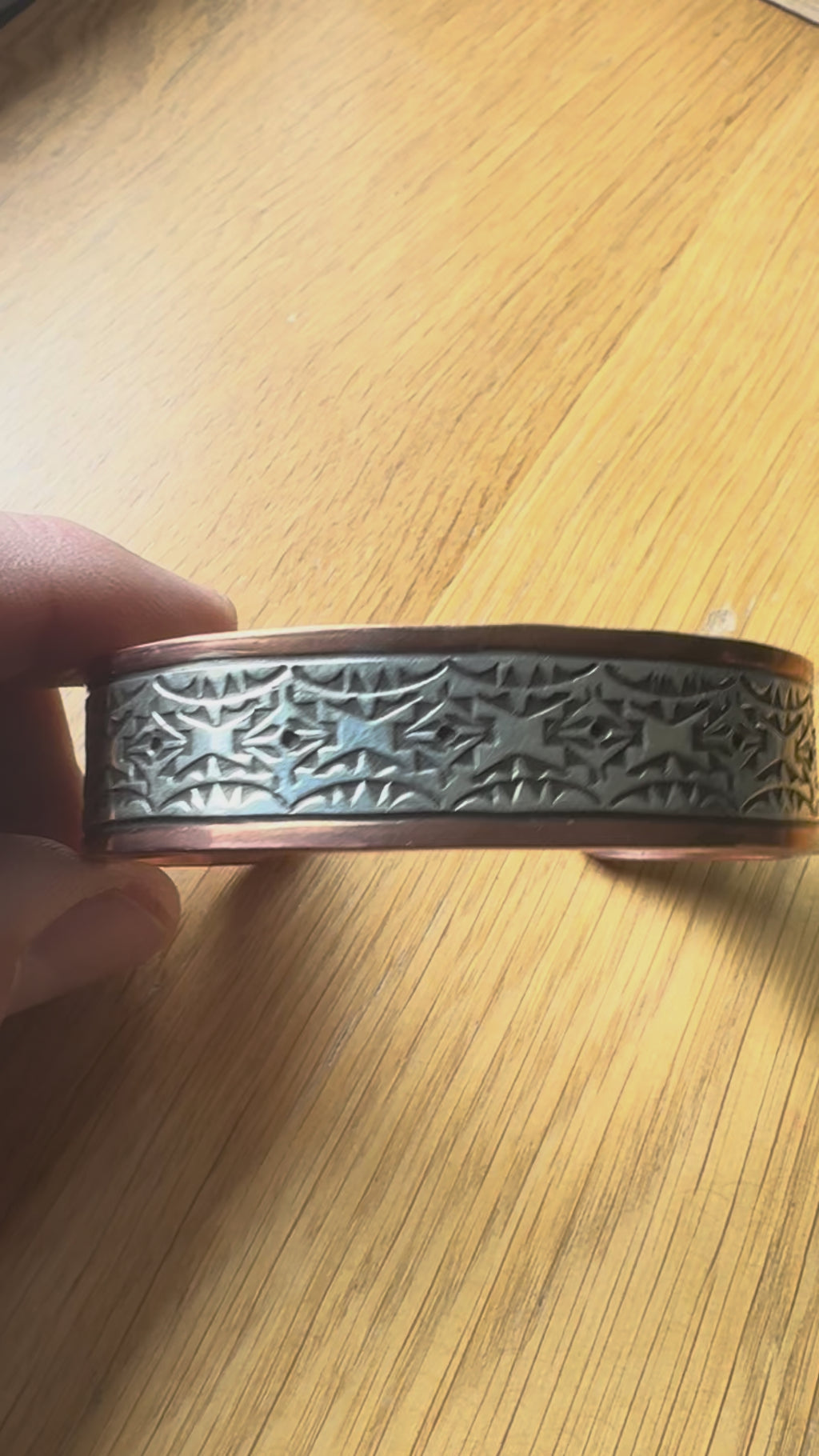Mens Sterling Silver & Copper Stamped Cuff