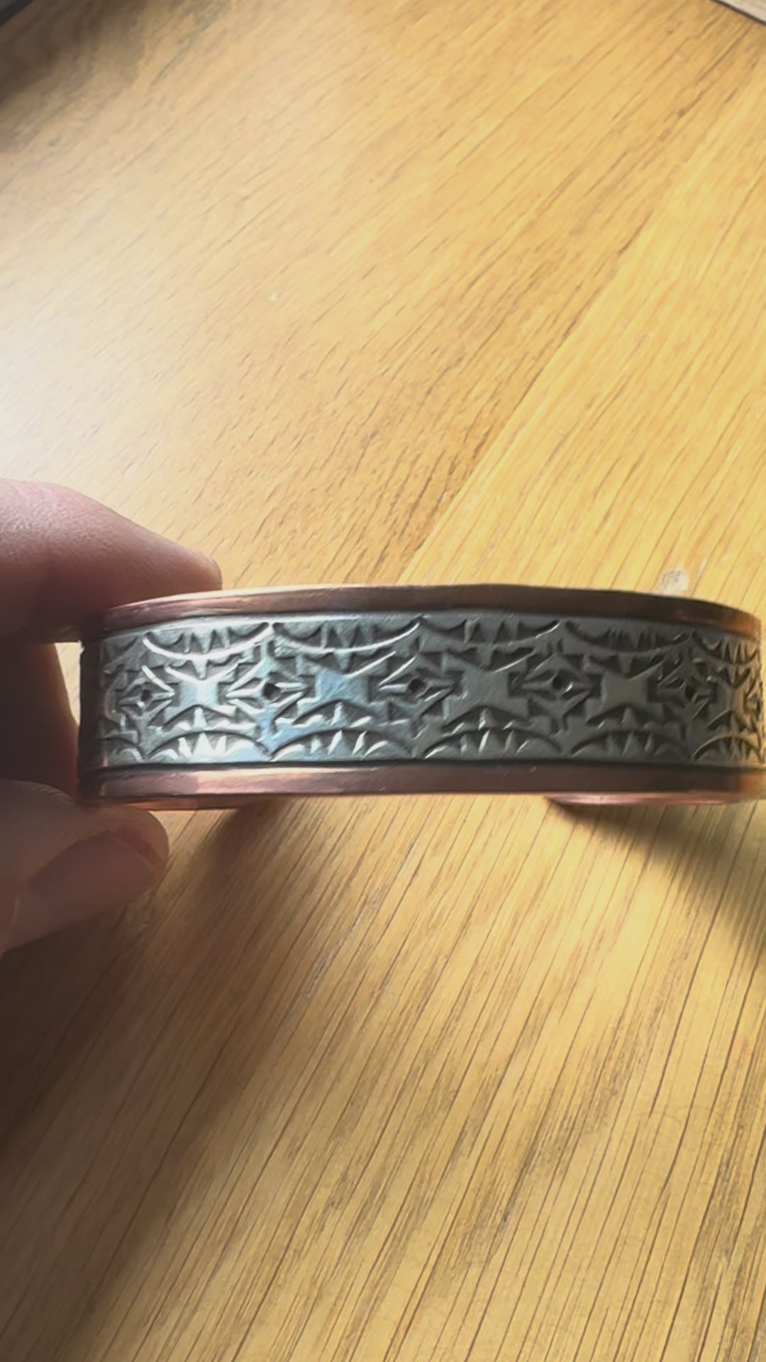 Mens Sterling Silver & Copper Stamped Cuff