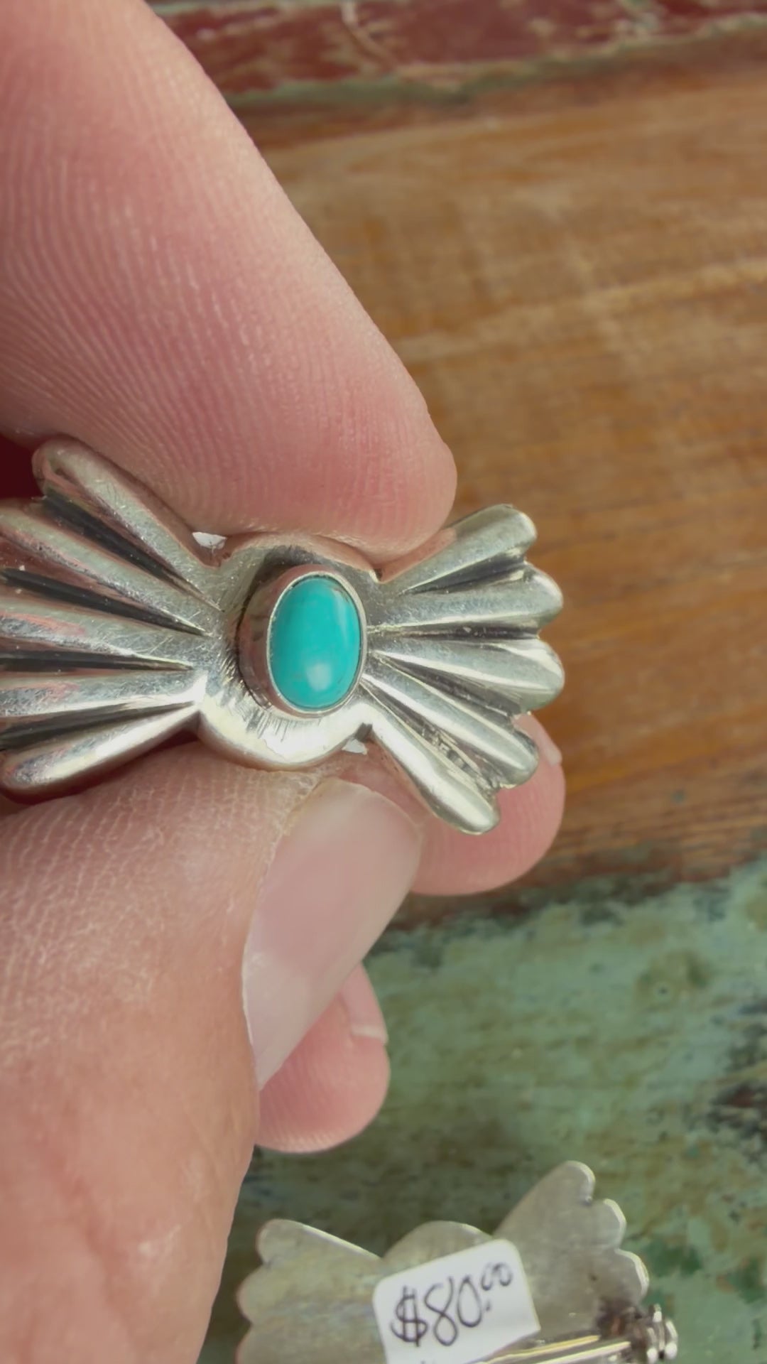 Native American Handmade Sterling Silver-Turquoise Pin