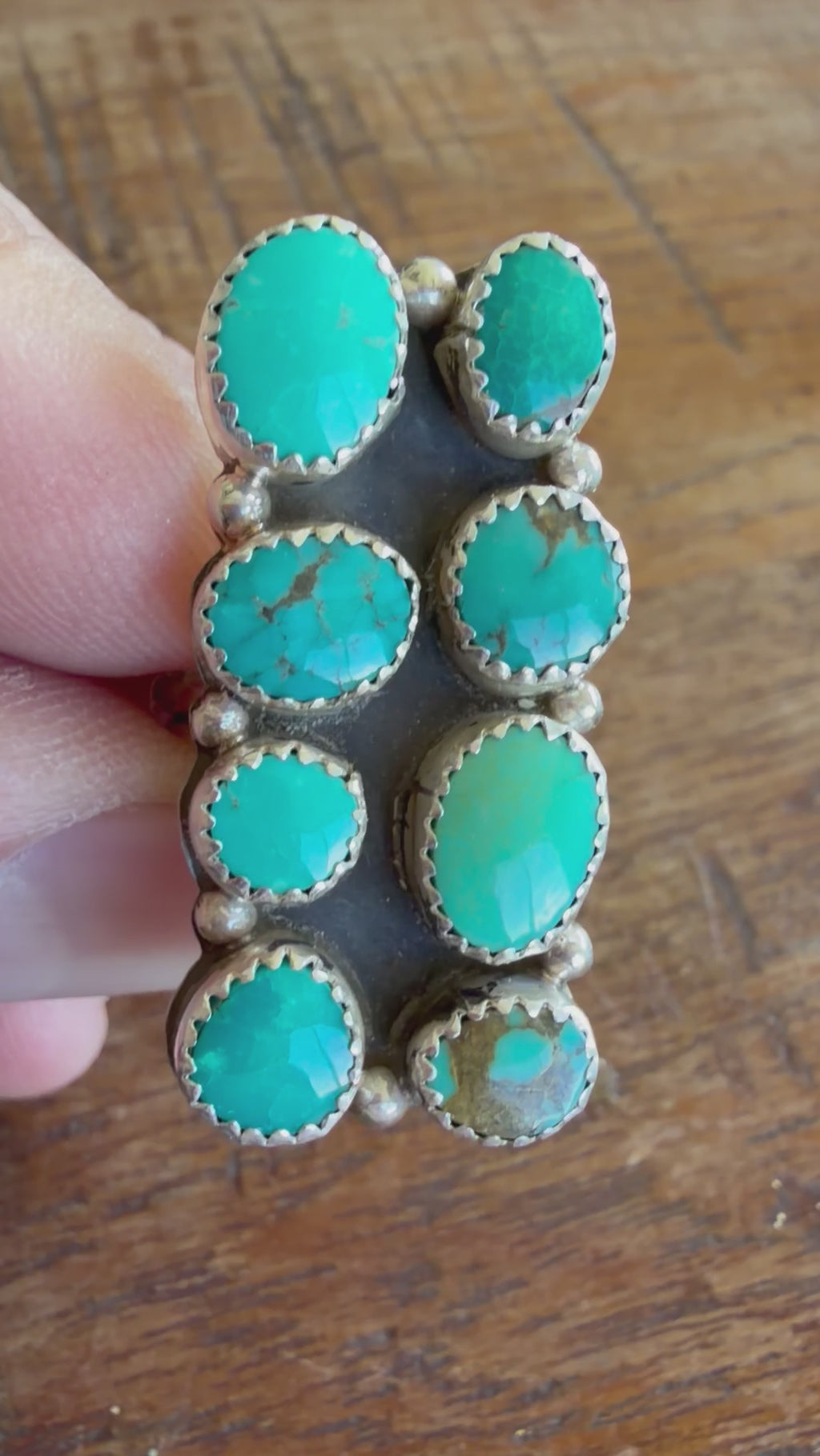 Native American Handmade 8 Stone  Cluster Turquoise-Silver Adjustable Ring